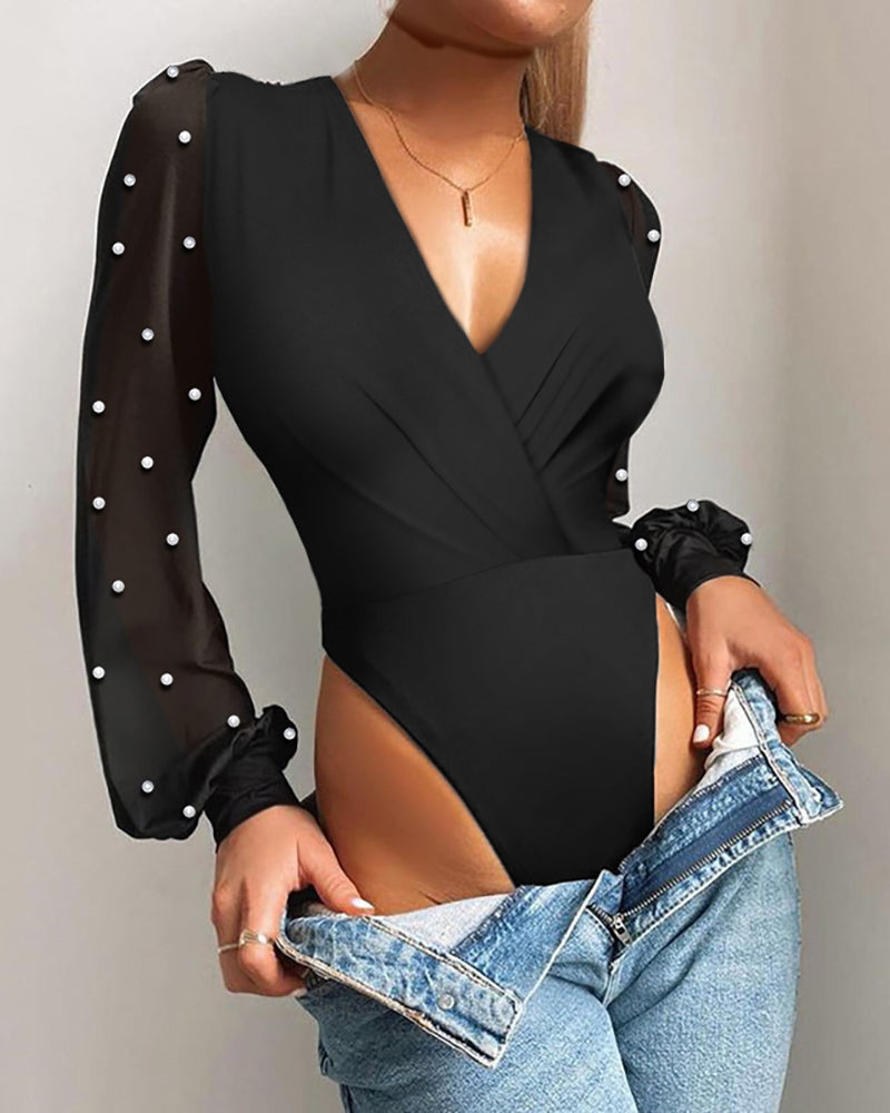 Winter Women's Sexy Lace Bubble Sleeve Bodysuit