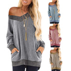 V-neck Long Sleeve Sweatshirt with Contrast Pocket | Streetwear