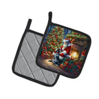 Bluetick Hound and Santa Claus Pair of Pot Holders