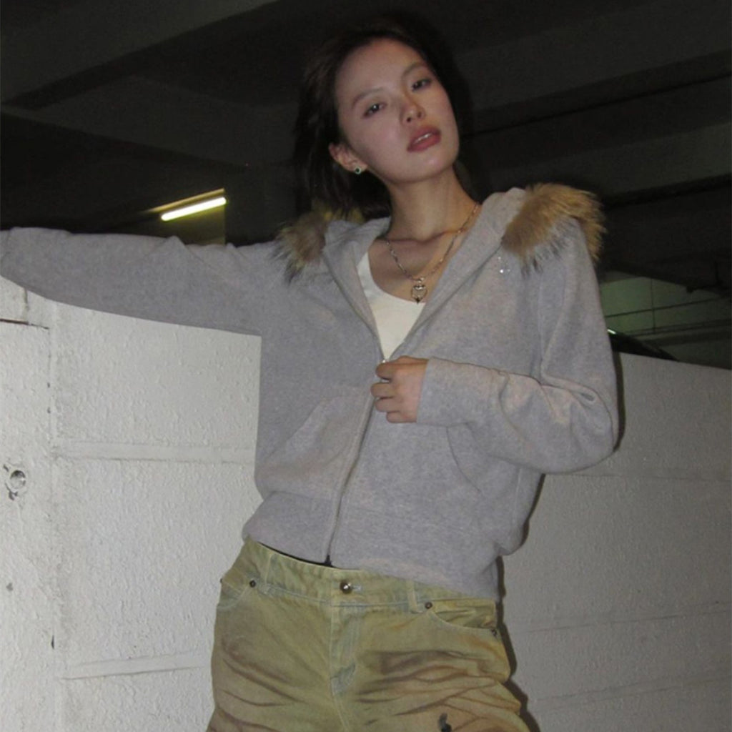 Retro Women's Thick Plush Hoodie Jacket for Winter