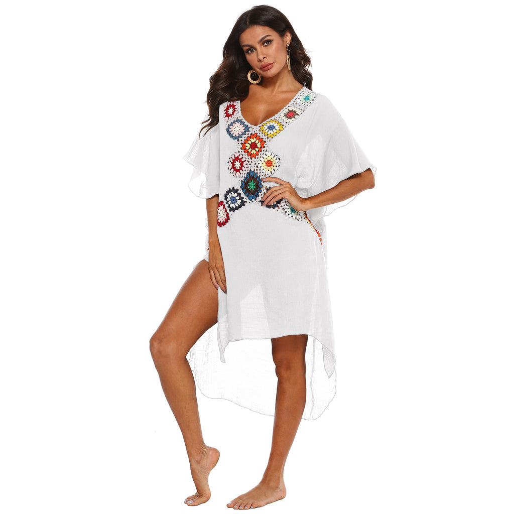Women's Sexy Deep V Crochet Beach Cover-Up Dress A191230