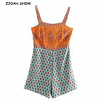 Summer Paisley Floral Print Bodysuit Jumpsuit for Women