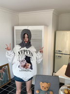 Kawaii Cat Graphic Pullover - Vintage Streetwear Top | Streetwear