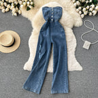 "Hot Girl High Waist Denim Tube Top Jumpsuit for Women"