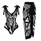 V-Neck Women's One-Piece Swimsuit with Skirt Design