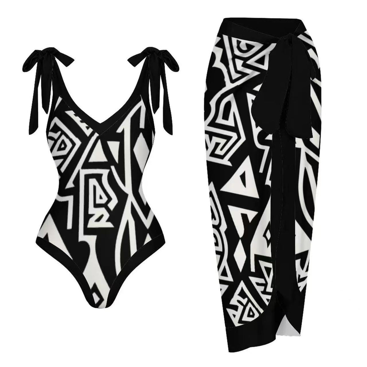 V-Neck Women's One-Piece Swimsuit with Skirt Design