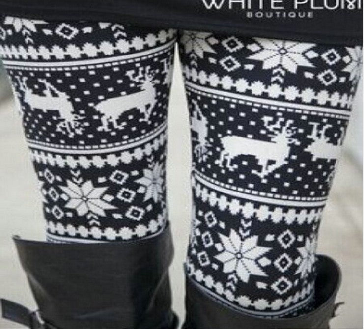 Christmas Print Plus Size Stretch Pants with Reindeer