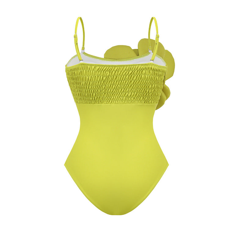Solid Color Strapless Floral One-Piece Swimsuit 2024