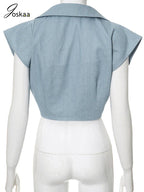 K23TP588 Women's Fashion Autumn Sleeveless Denim Jacket