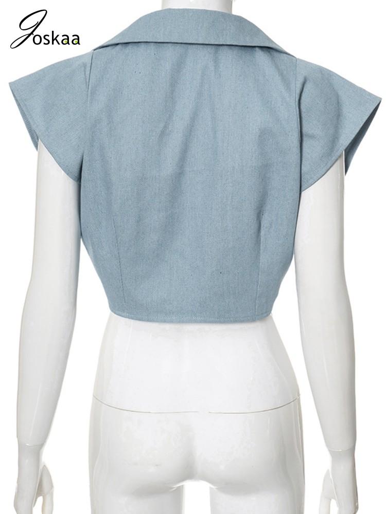 K23TP588 Women's Fashion Autumn Sleeveless Denim Jacket
