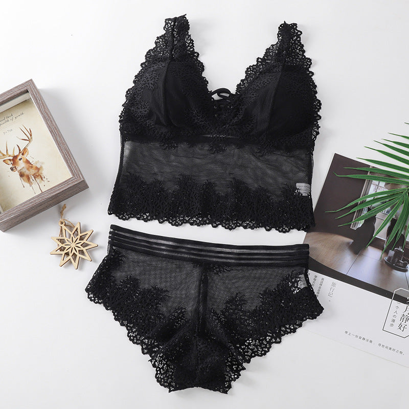 Lace Backless Bralette and Panty Set for Women