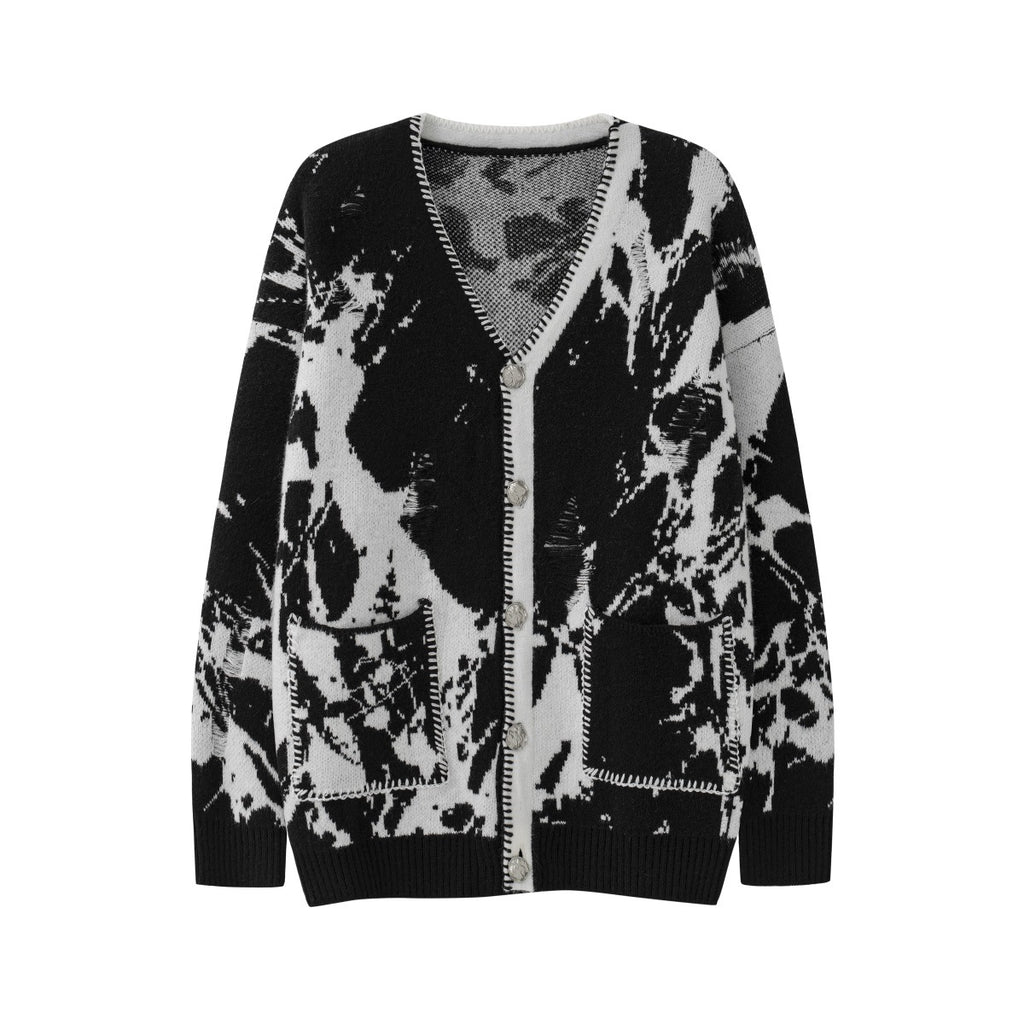 Snowflake Ripped V-neck Knitted Cardigan