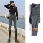 High Waist Fleece Jeans for Women - Thick & Slim Fit
