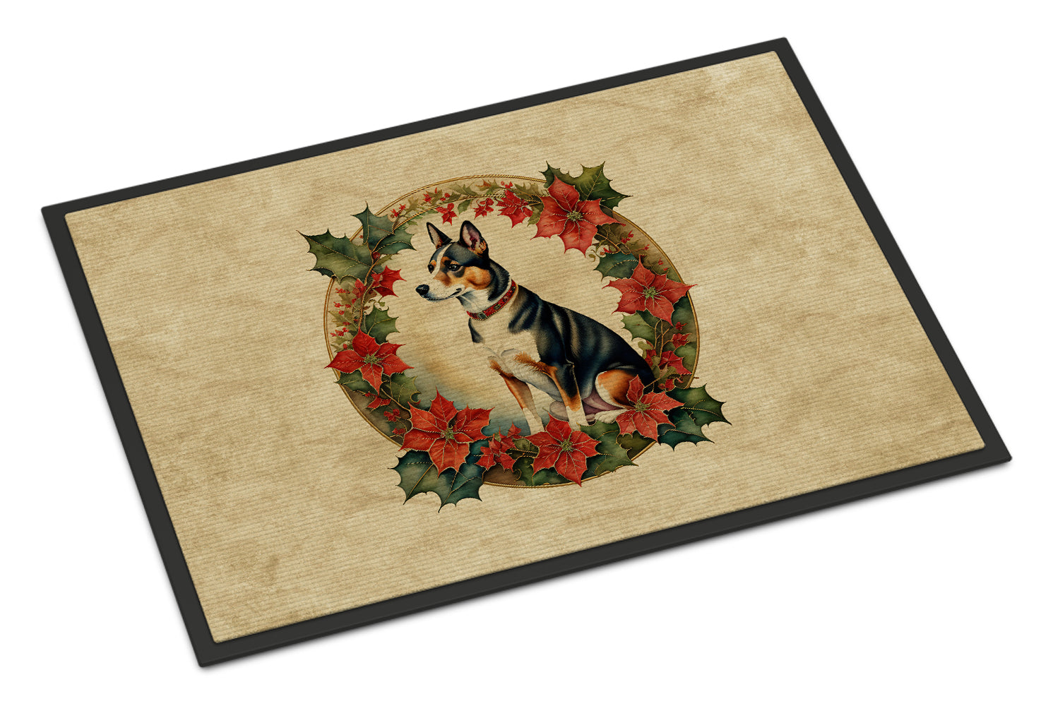 Basenji Christmas Flowers Doormat