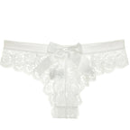 Lace Triangle Panties with Bow - Sheer T-Back Design