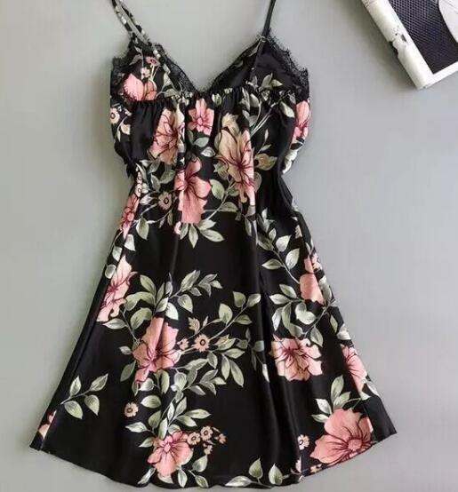 Sexy Women's Floral Ice Silk Sleepwear Nightgown