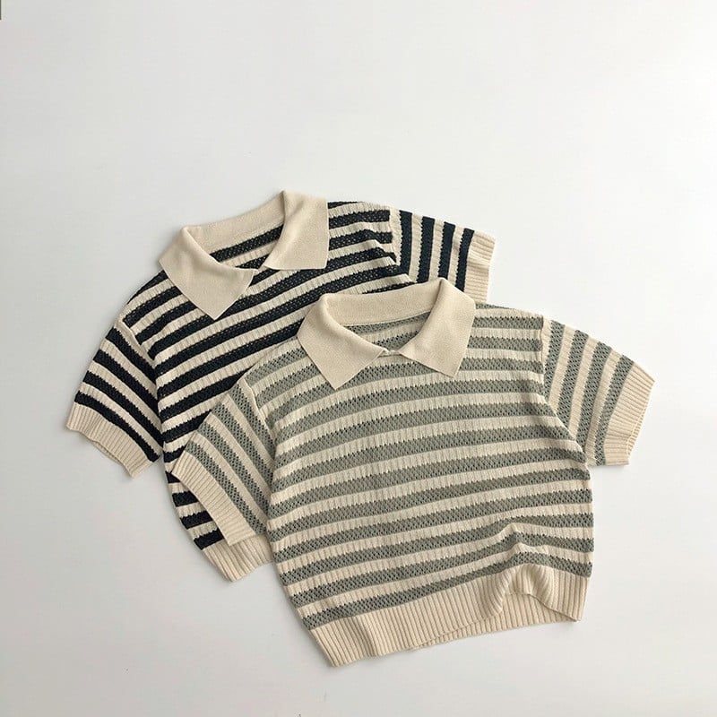 Children's Striped Short-Sleeve Hollow Sweater T-shirt