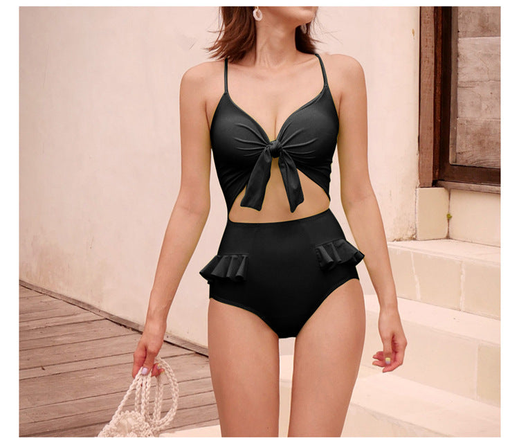Korean High-Waist Slimming Bikini with Bow Swimwear