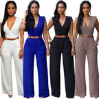 High Waist Solid V-Neck Sleeveless Slim Fit Bodysuit