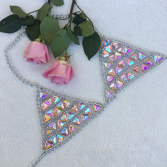 Rhinestone Gem Chain Bra Top