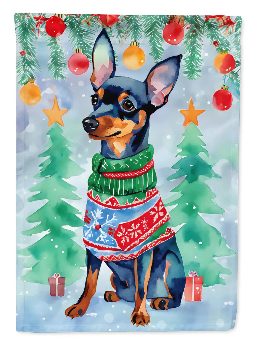 Miniature Pinscher Christmas House Flag