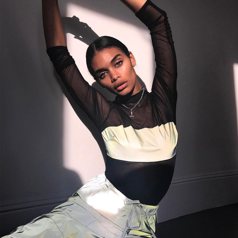 New Mesh Long Sleeve Reflective Bodysuit for Women