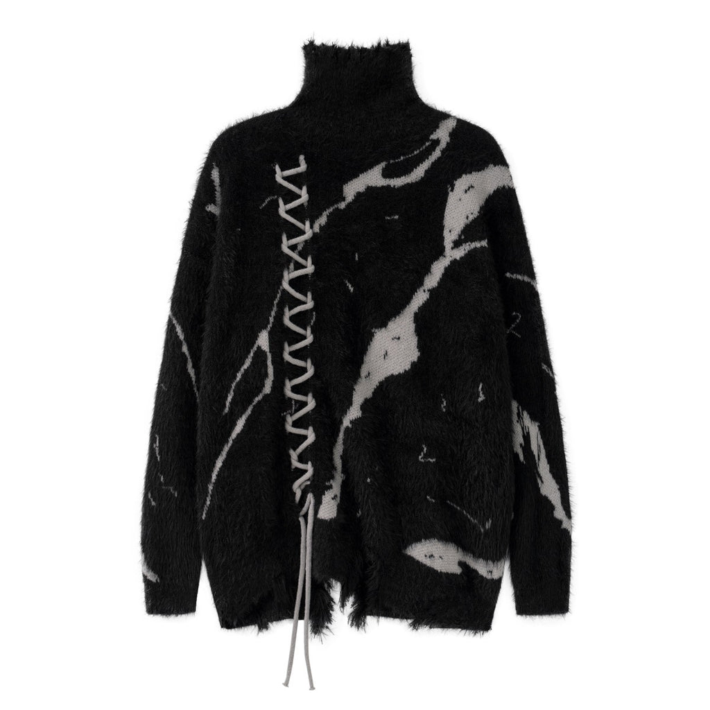 Ripped Jacquard Turtleneck Sweater