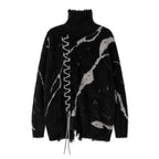 Ripped Jacquard Turtleneck Sweater
