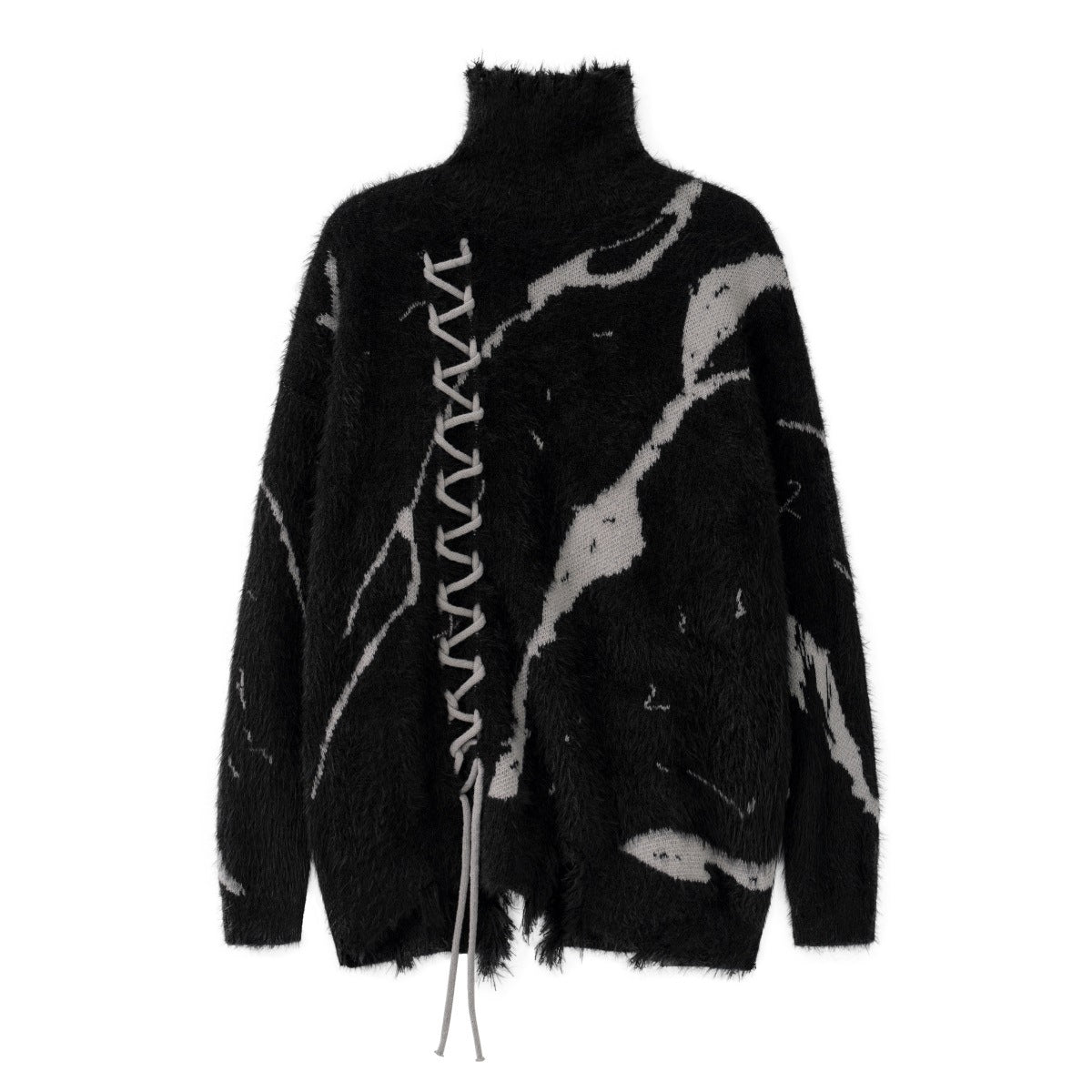 Ripped Jacquard Turtleneck Sweater