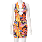 Women's Halter Backless Dress with Metal Cutouts