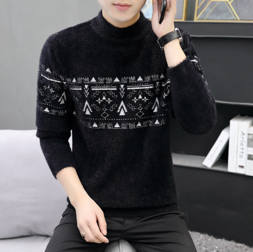 Mink Fleece Half Turtleneck Men's Warm Sweater
