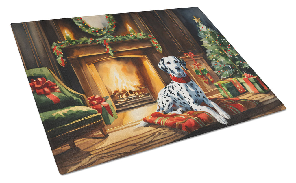 Dalmatian Cozy Christmas Glass Cutting Board
