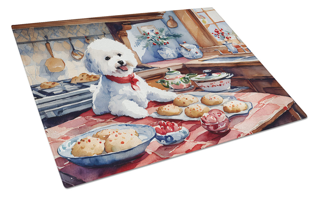 Bichon Frise Christmas Cookies Glass Cutting Board