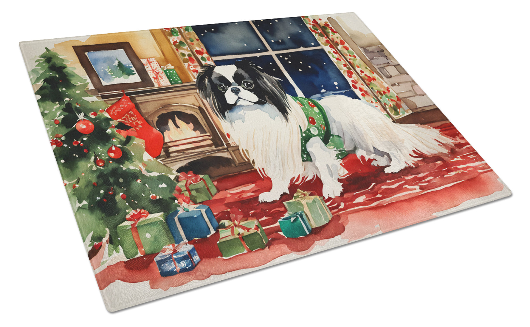 Japanese Chin Cozy Christmas Glass Cutting Board