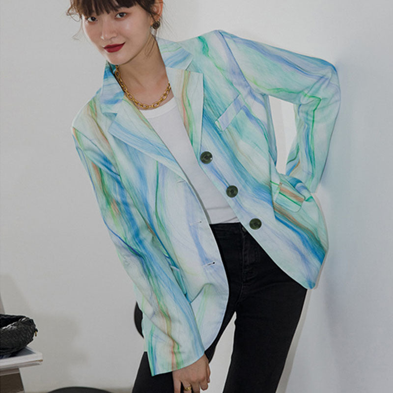 Vintage Striped Hand-Painted Women's Blazer Jacket