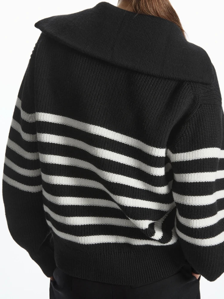 Women's Striped Turtleneck Pullover with Half Zipper | Streetwear