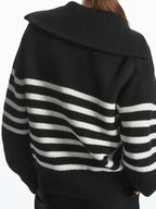 Women's Striped Turtleneck Pullover with Half Zipper | Streetwear