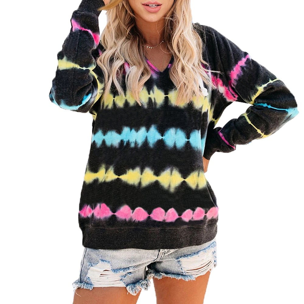 Ombre Tie Dye Long Sleeve Loose Hoodie Top | Streetwear