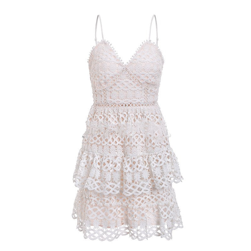Lace-Trimmed Vacation Dress with Spaghetti Straps
