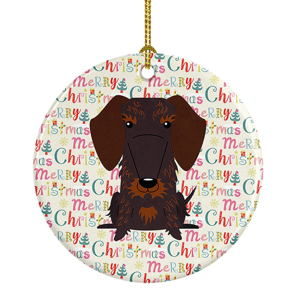 Merry Christmas Wire Haired Dachshund Chocolate Ceramic Ornament