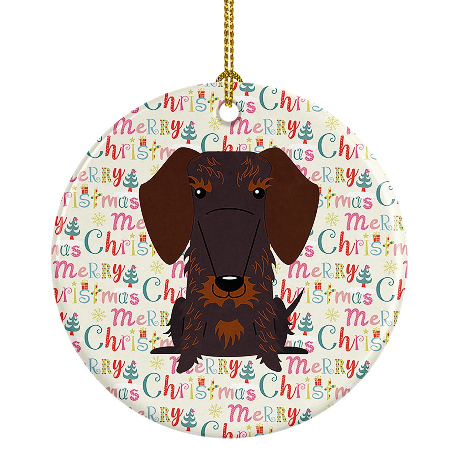 Merry Christmas Wire Haired Dachshund Chocolate Ceramic Ornament