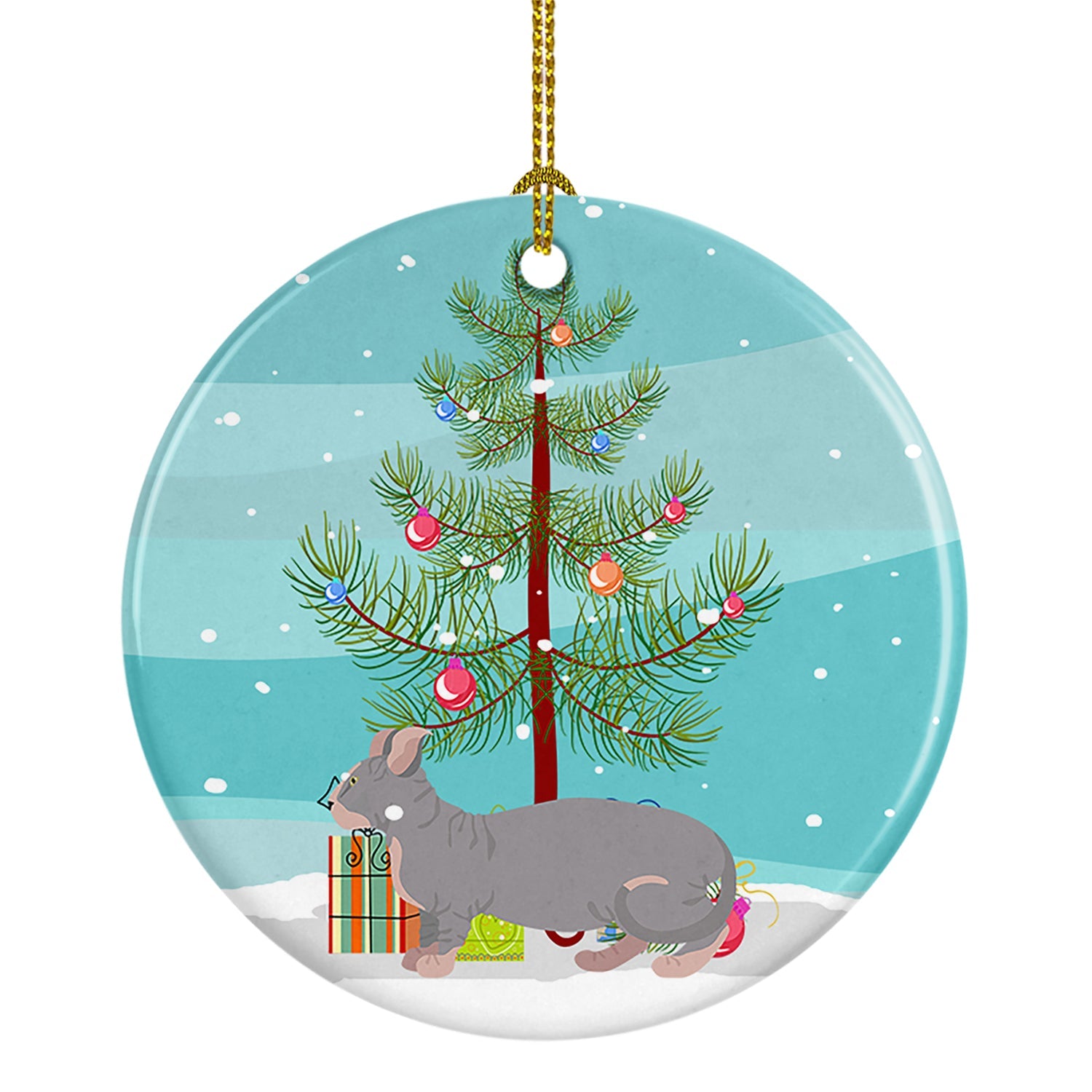 Dwelf Cat Christmas Ceramic Ornament