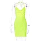 Ins Style Fashion Split Bow Halter Neck Short Dress