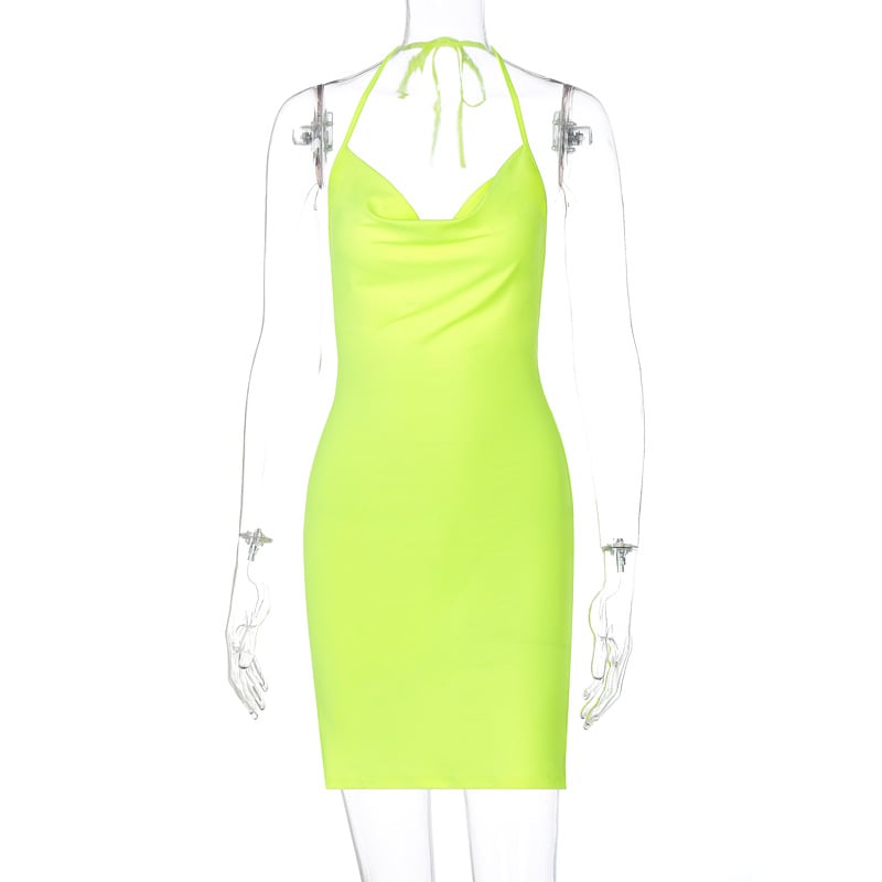 Ins Style Fashion Split Bow Halter Neck Short Dress