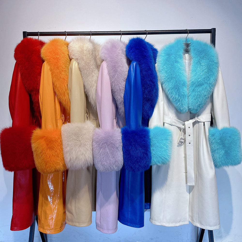 Leather Coat with Fox Fur