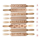 Wooden Christmas Print Rolling Pin for Cookies