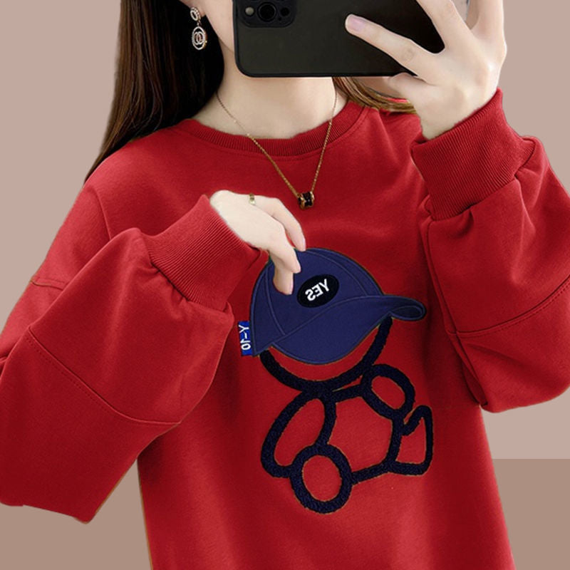 Casual Loose Cartoon Round Neck Cotton Sweater
