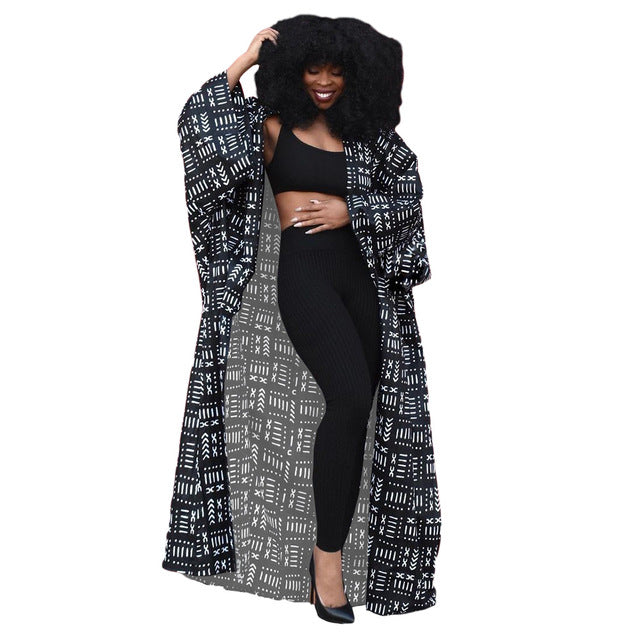 Winter Trench Full Sleeve Print Windbreaker Coat for Women