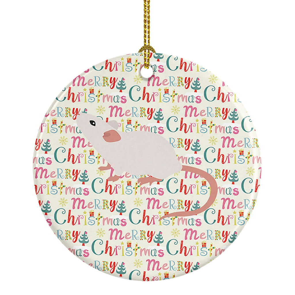 White Domestic Mouse Christmas Ceramic Ornament