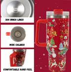 Christmas Stainless Steel Mug 40oz with Handle & Straw
